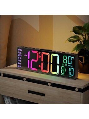 Large Digital Wall Clock For Seniors 10 5 Inch LED Calendar Day Date Temperature